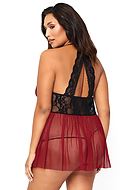 Babydoll, sheer mesh and lace, bow, XL to 4XL
